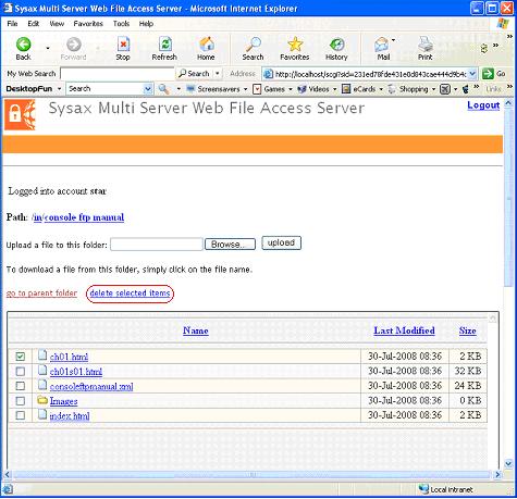 Example of delete selected items link