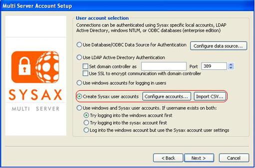 User Account Selection with Sysax User Account Option