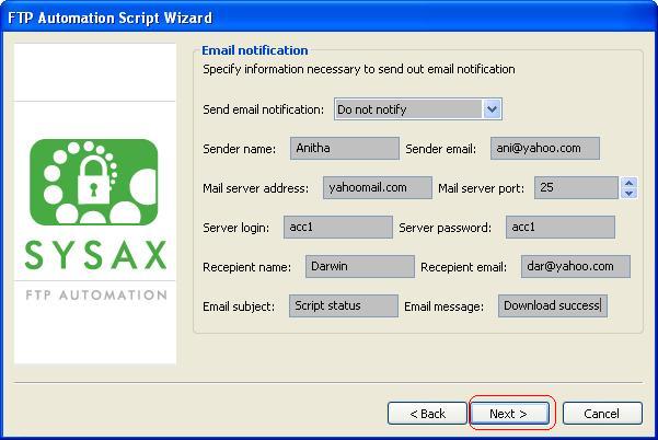 Email information for uploading