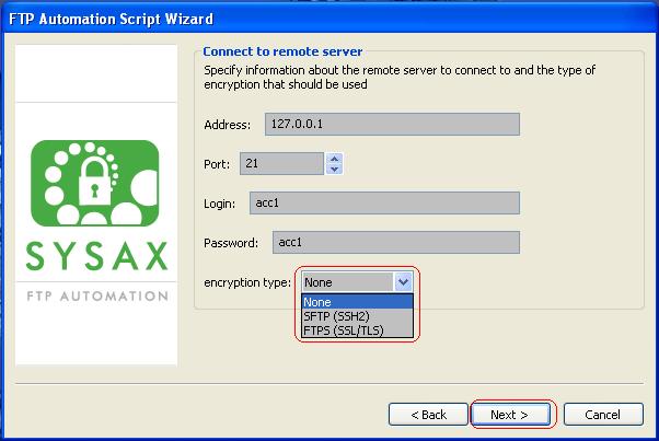Select encryption type for uploading