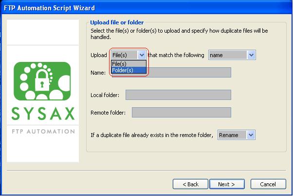 Select folder for uploading