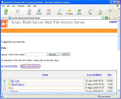 Example of delete selected items link