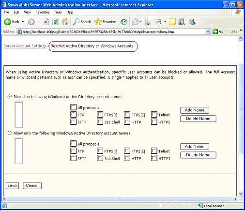 Restrict Accounts Selections